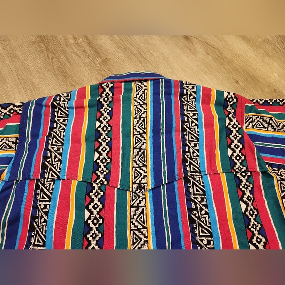 Vintage Ruddock Bros Western Shirt Brush Popper Cowboy Aztec Mens Size Large USA - Picture 7 of 10